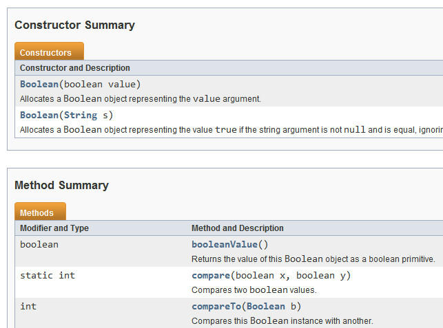 api java constructor summary y method summary